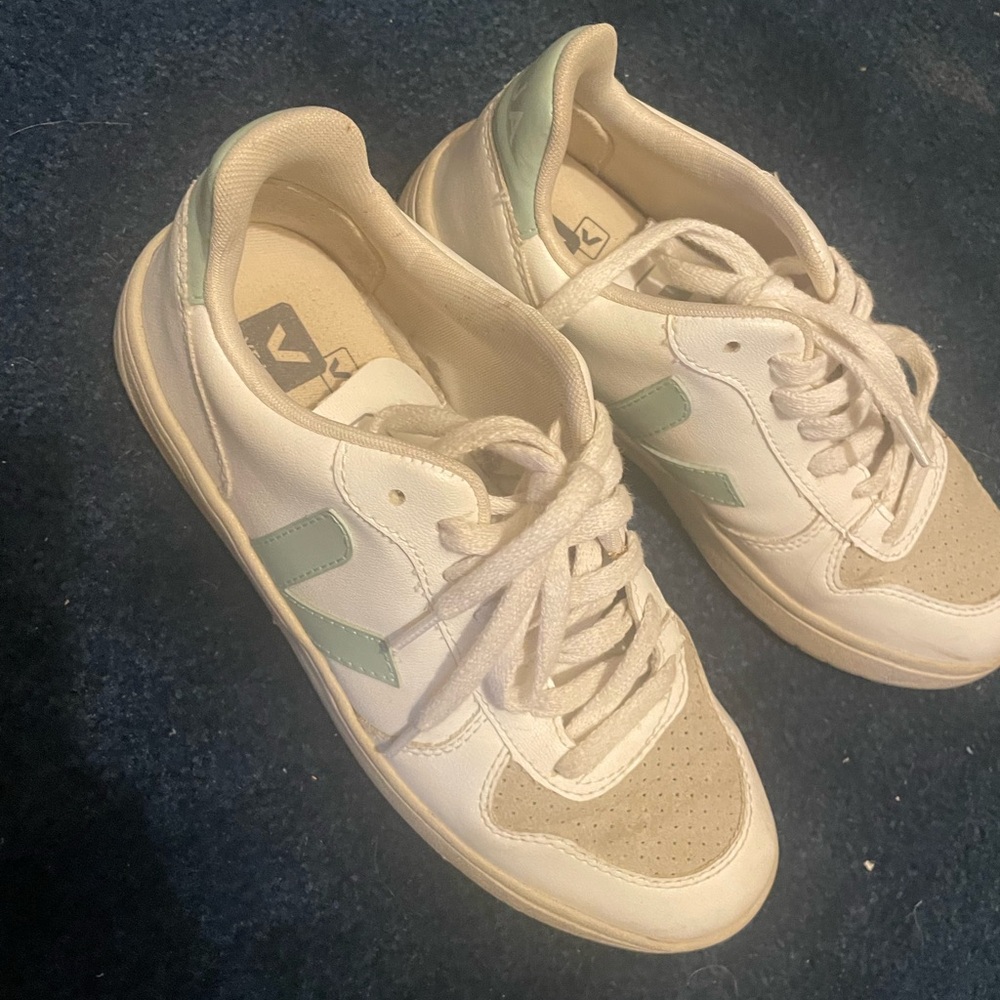 Veja White and Blue/Green Sneakers